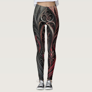 Gotische Elegance Leggings - Schwarz und Rot O