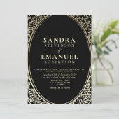 Gotische Elegante Black and Gold Wedding Einladung (Stehend Vorderseite)