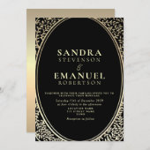 Gotische Elegante Black and Gold Wedding Einladung (Vorne/Hinten)
