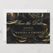 Gotische Elegante Black & Gold Rose Dunkle Hochzei Save The Date (Vorderseite)