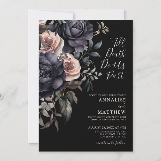 Gotische Elegante Rose Blumenhochzeit Einladung (Vorderseite)