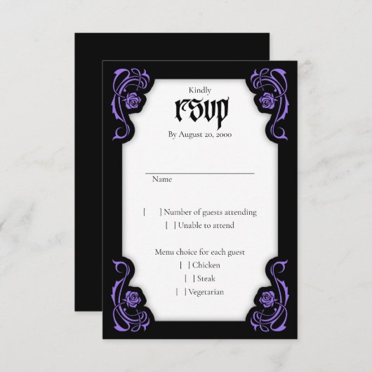 Gotische Elegante Rose Hochzeit RSVP Karte (Vorne/Hinten)