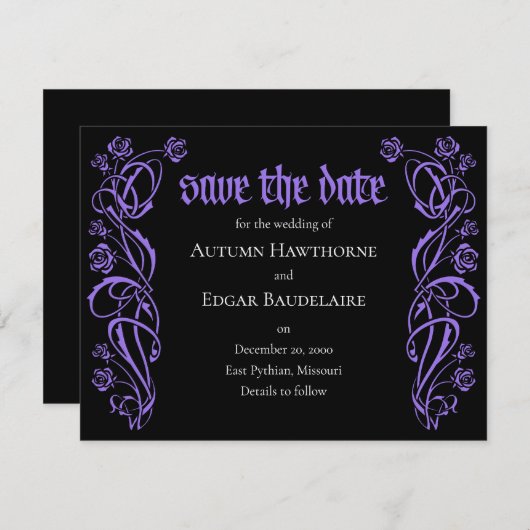 Gotische Elegante Rose Hochzeit Save The Date (Vorne/Hinten)