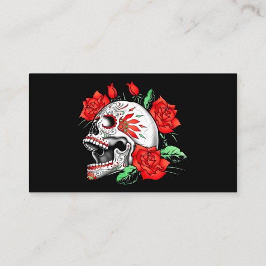 Gotische Elegante Skull und Rote Rosen Visitenkart Visitenkarte (Rückseite)