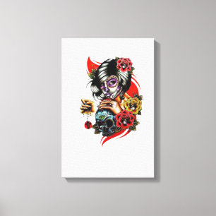 "Gotische Eleganz: Lady mit Schädel und Anhänger" Leinwanddruck