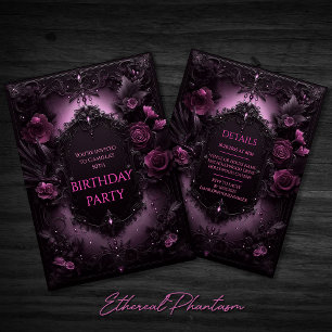 Gotische Eleganz Rosa und Schwarz Geburtstag Einla Einladung