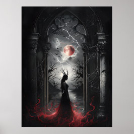 Gotische Fantasiewelt - Roter Mond Silhouette Kuns Poster