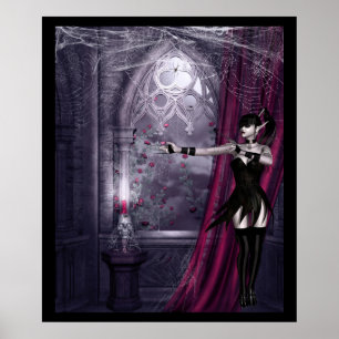 Gotische Fantasy-Girl in einem spukhaften Raum Poster