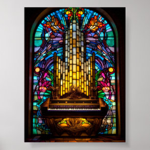 Gotische Fantasy-Kirchen-Orgel Buntglas-Kunst Poster