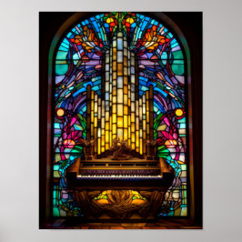 Gotische Fantasy-Kirchen-Orgel Buntglas-Kunst Poster