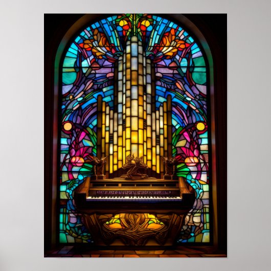 Gotische Fantasy-Kirchen-Orgel Buntglas-Kunst Poster (Vorne)