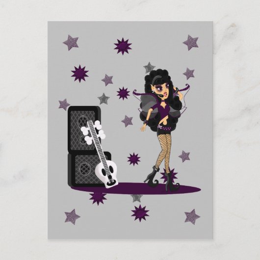 Gotische Fee mit Skull Guitar Postkarte (Vorderseite)