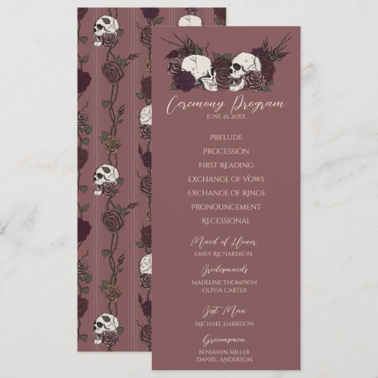 Gotische Florale Mauve-Pink Hochzeits-Programmkart (Vorne/Hinten)