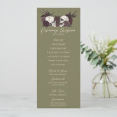 Gotische florale olivgrüne Hochzeitsprogrammkarte (Stehend Vorderseite)