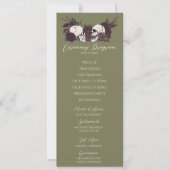 Gotische florale olivgrüne Hochzeitsprogrammkarte (Vorderseite)