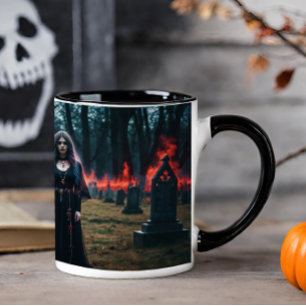 Gotische Frau im Brennenden Friedhof Tasse