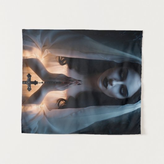 Gotische Frau mit Crucifix Wandteppich (Vorderseite (Horizontal))