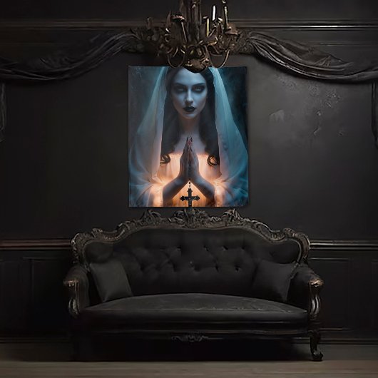 Gotische Frau mit Crucifix Wandteppich