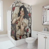 Gotische Frau mit Hörnern und Rose Duschvorhang (Beispiel)