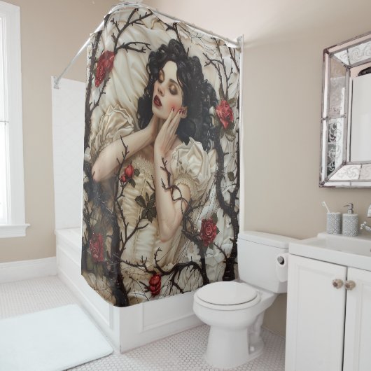 Gotische Frau mit Hörnern und Rose Duschvorhang (Beispiel)