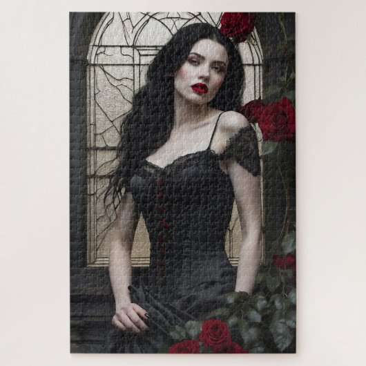Gotische Frau mit Rote Rosen Puzzle (Vertikal)