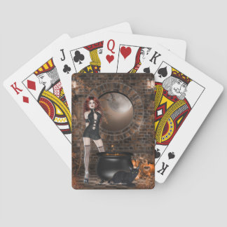 Gotische Frau mit schwarzen Katzen-Spielkarten Spielkarten