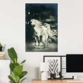 Gotische Frau mit weißem Pferd Poster (Heimbüro)
