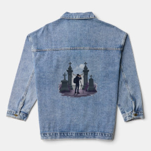 Gotische Friedhofs-Tor-Silhouette Jeansjacke
