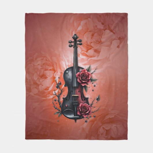 Gotische Geigenblüte mit rote Rosen Fleecedecke (Vorderseite)