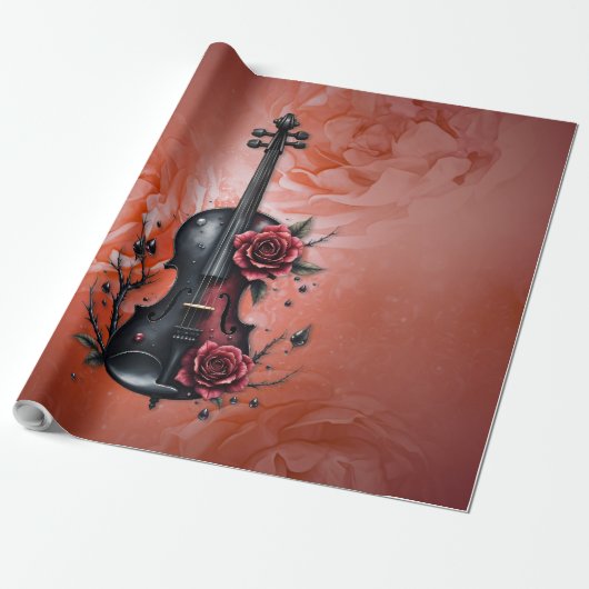 Gotische Geigenblüte mit rote Rosen Geschenkpapier (Ungerollt)