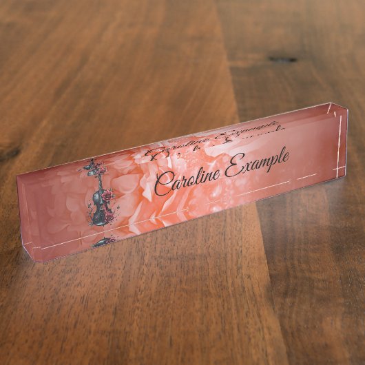 Gotische Geigenblüte mit rote Rosen Namensplakette (Seite)