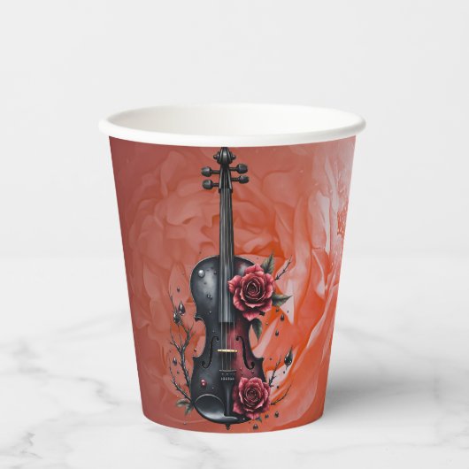 Gotische Geigenblüte mit rote Rosen Pappbecher (Vorderseite)