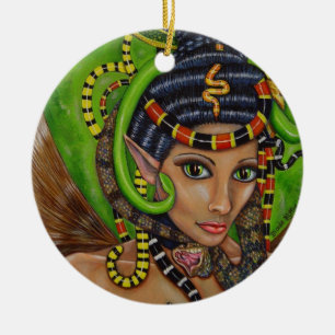 Gotische Girl Schlangen im Haar Beängstigende Cree Keramik Ornament