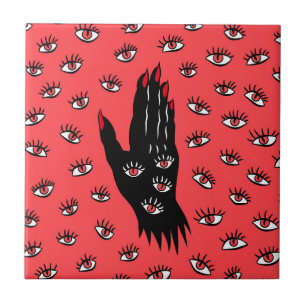 Gotische Halloween Art - Schwarze Hand Spooky Eyes Fliese