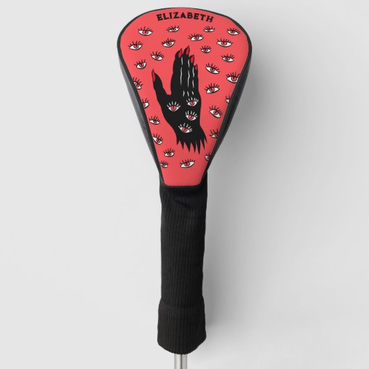 Gotische Halloween Art - Schwarze Hand Spooky Eyes Golf Headcover (Vorderseite)