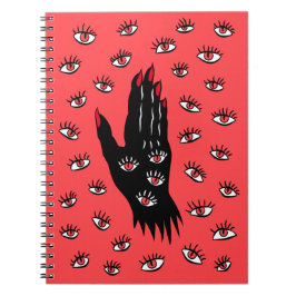 Gotische Halloween Art - Schwarze Hand Spooky Eyes Notizblock