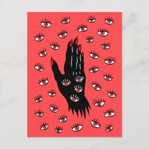 Gotische Halloween Art - Schwarze Hand Spooky Eyes Postkarte