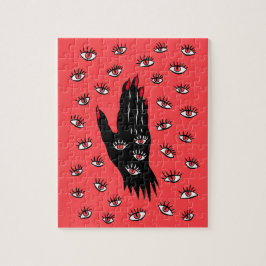 Gotische Halloween Art - Schwarze Hand Spooky Eyes Puzzle
