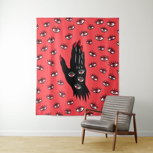 Gotische Halloween Art - Schwarze Hand Spooky Eyes Wandteppich (Beispiel)