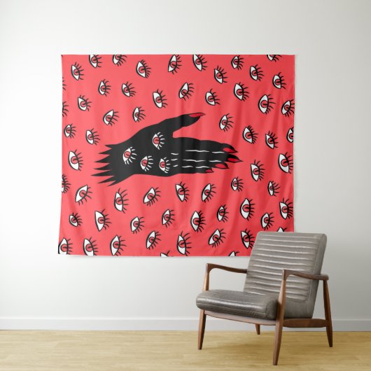 Gotische Halloween Art - Schwarze Hand Spooky Eyes Wandteppich (Beispiel (Horizontal))