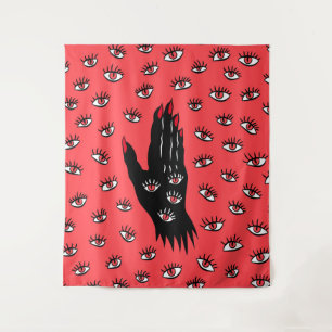 Gotische Halloween Art - Schwarze Hand Spooky Eyes Wandteppich