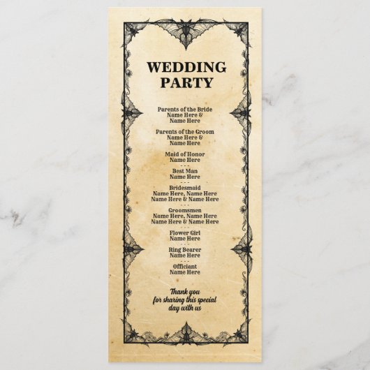 Gotische Halloween-Begrüßungsfeier Programm (Rückseite)