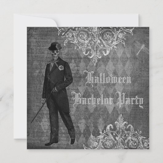 Gotische Halloween Groom Shabby Chic Bachelor Part Einladung (Vorderseite)