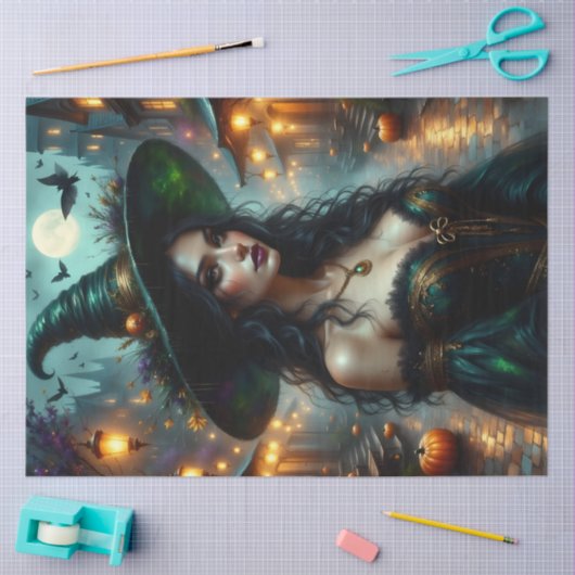 Gotische Halloween-Hexe mit Pumpkins und Moonlit Seidenpapier (Basteln)