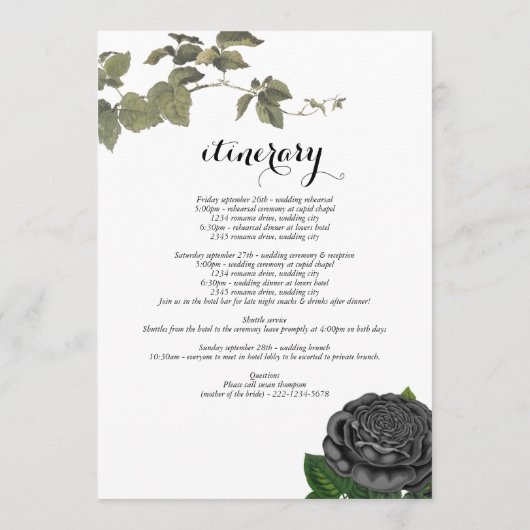 Gotische Halloween-Rose Weißer Hochzeitstag Programm (Rückseite)