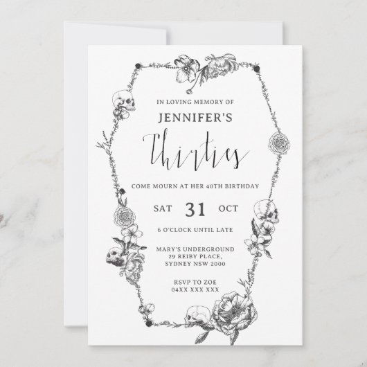 Gotische Handzeichnung 40. Geburtstag Party Einladung (Vorderseite)