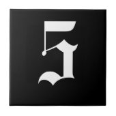 Gotische Hausnummer-Fliese - Weiß auf Schwarzem Fliese (Vorderseite)