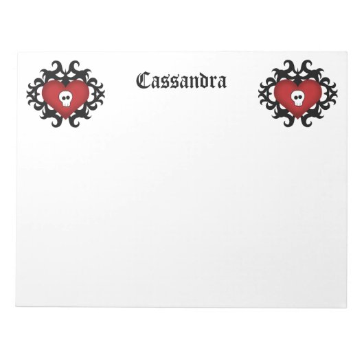 Gotische Herzen und Schädel Notizblock (Vorderseite)