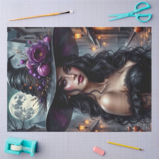 Gotische Hexe mit Moonlit Street und Lila Rose Seidenpapier (Basteln)
