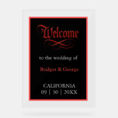 gotische Hochzeit Begrüßung Red Metallic Script Acrylschild (Vorderseite)